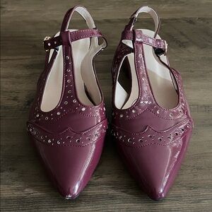 Elegant Women's Burgundy T-Strap Loafers
